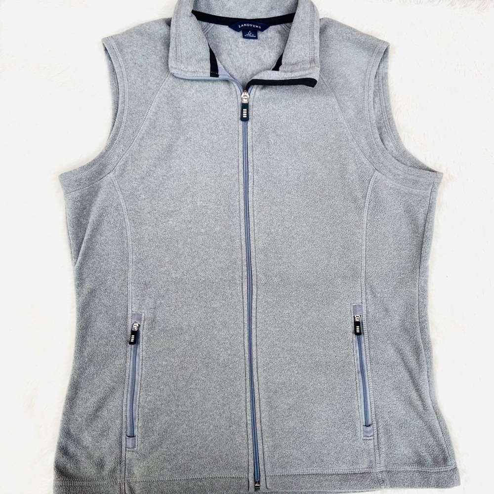 Lands’ End Nanotex Gray Zippered Vest Sweatshirt